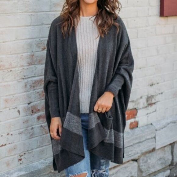Barefoot Dreams CozyChic Lite Cliffside Cardigan Sweater Wrap Navy One‎ Size - Picture 4 of 14